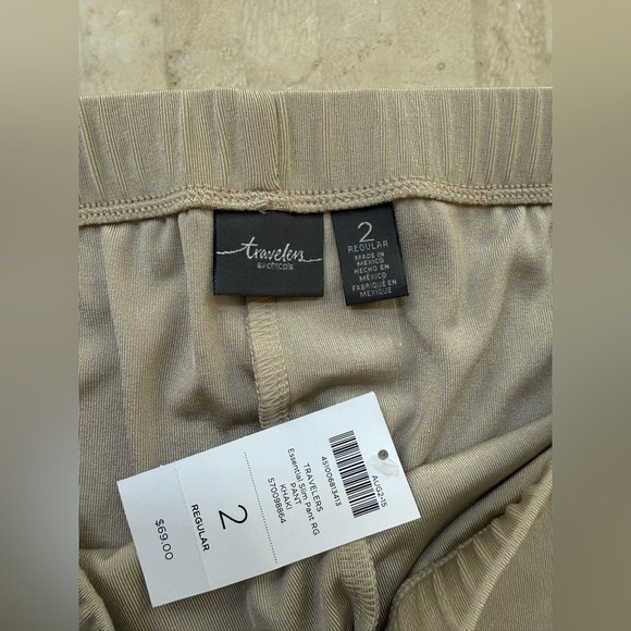 CHICOS Travelers Essential Slim Pants Womens 12/Large Khaki Pull On Work NWT - Picture 3 of 8
